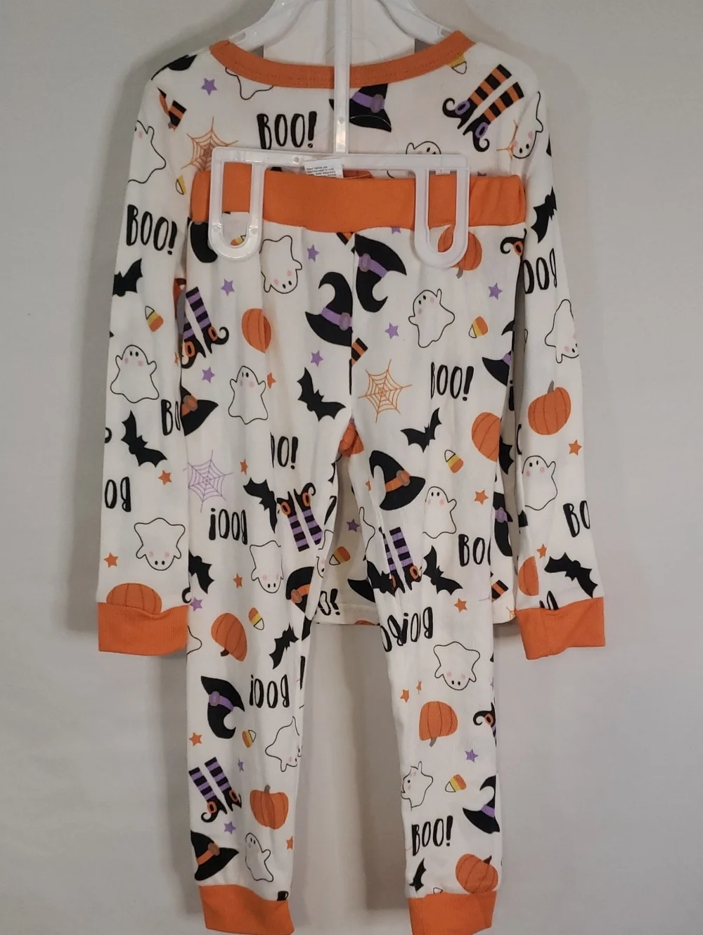Modern Kids Halloween 3 Piece Sleepwear Ser - Ivory/Orange Ghost Print